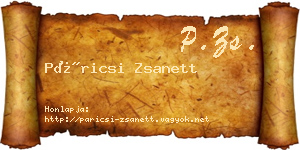 Páricsi Zsanett névjegykártya